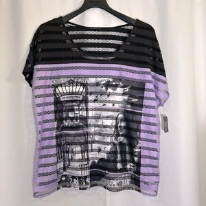 NWT Style & Co Woman Black Purple Lined Top Size 2X